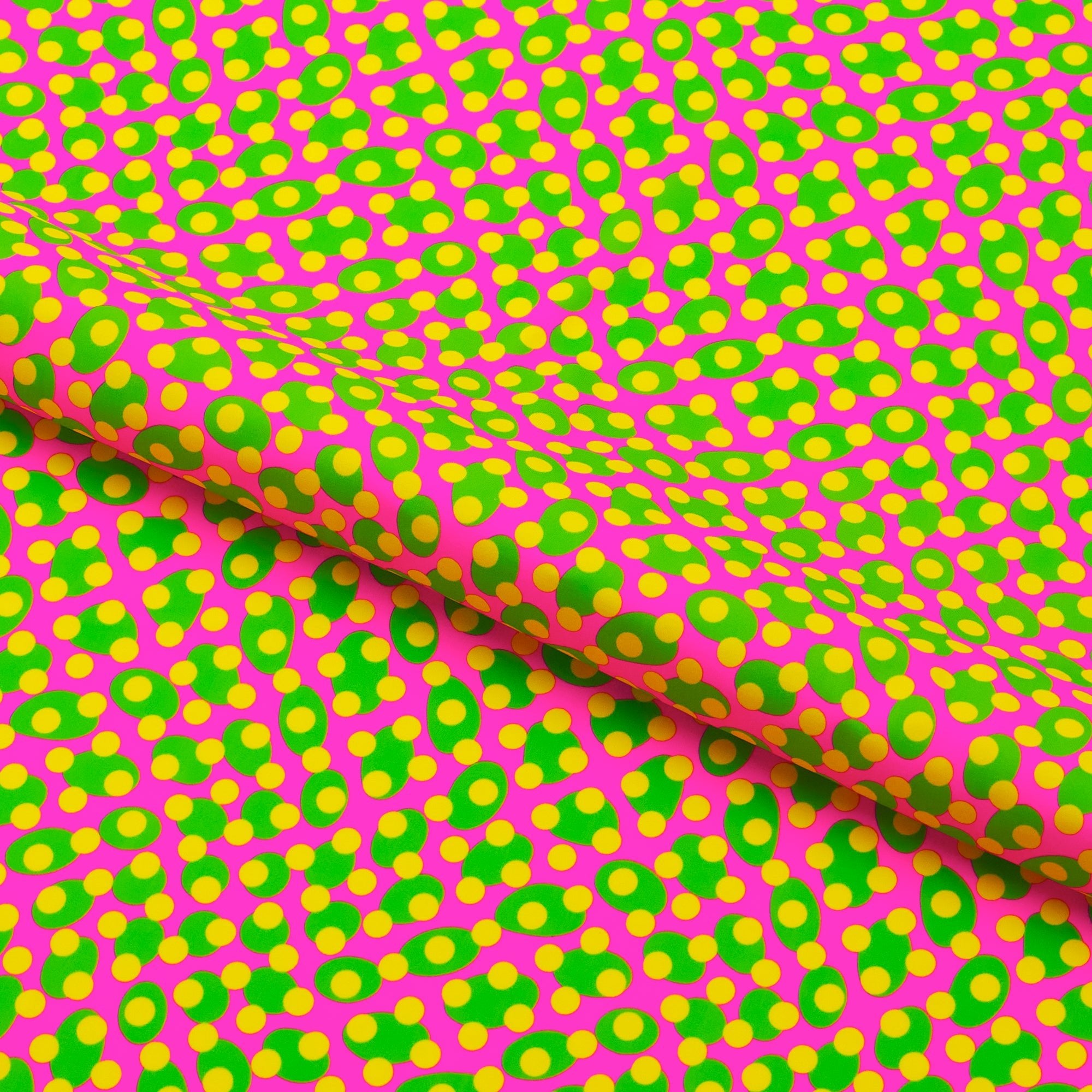 Lava Lamp Dots Printed Spandex Fabric | Blue Moon Fabrics