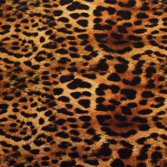 A sample piece of Leopard Spotted Safari Printed Spandex Fabric.