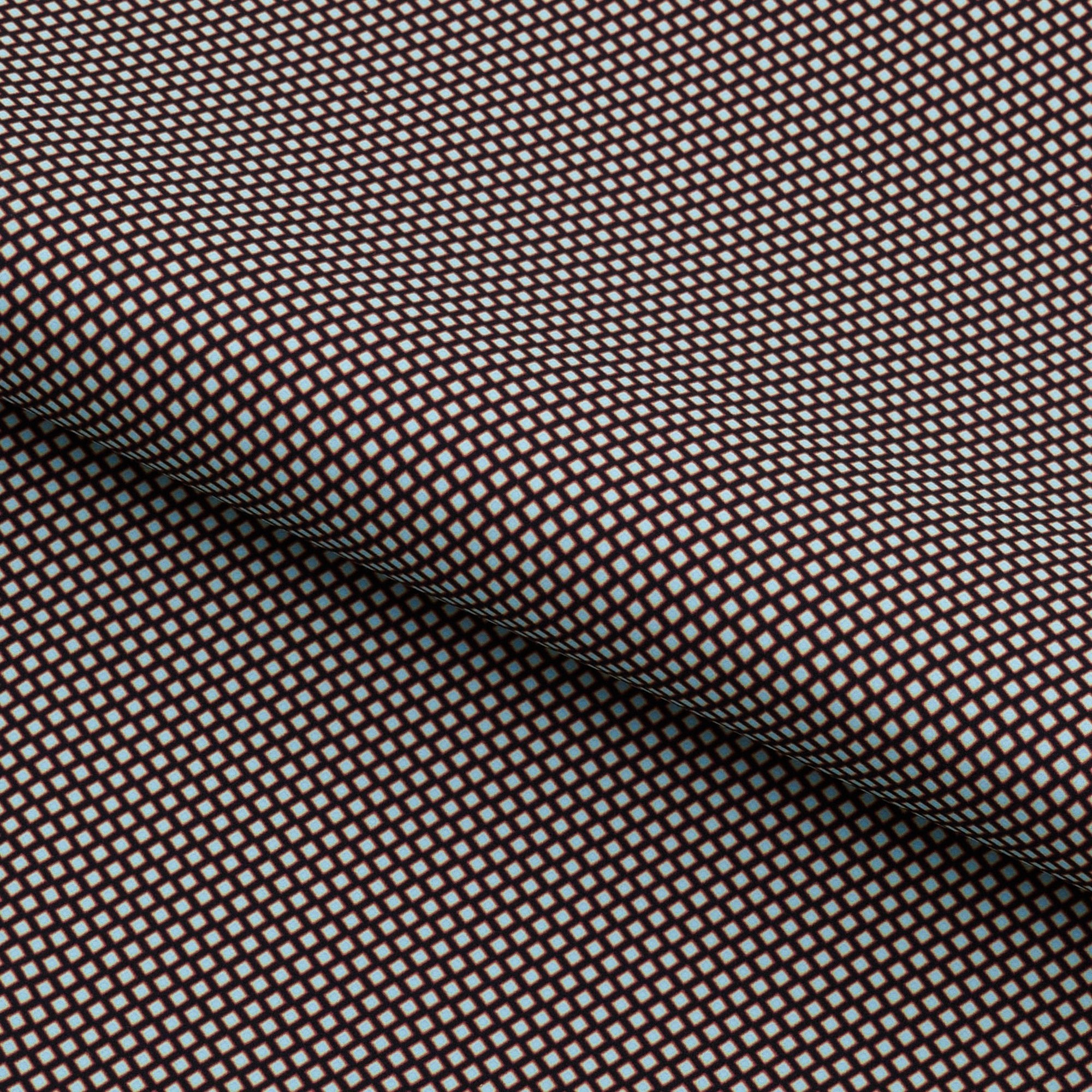 A piece of Mini Argyle Printed On Recycled Spandex Fabric in color black/light blue.