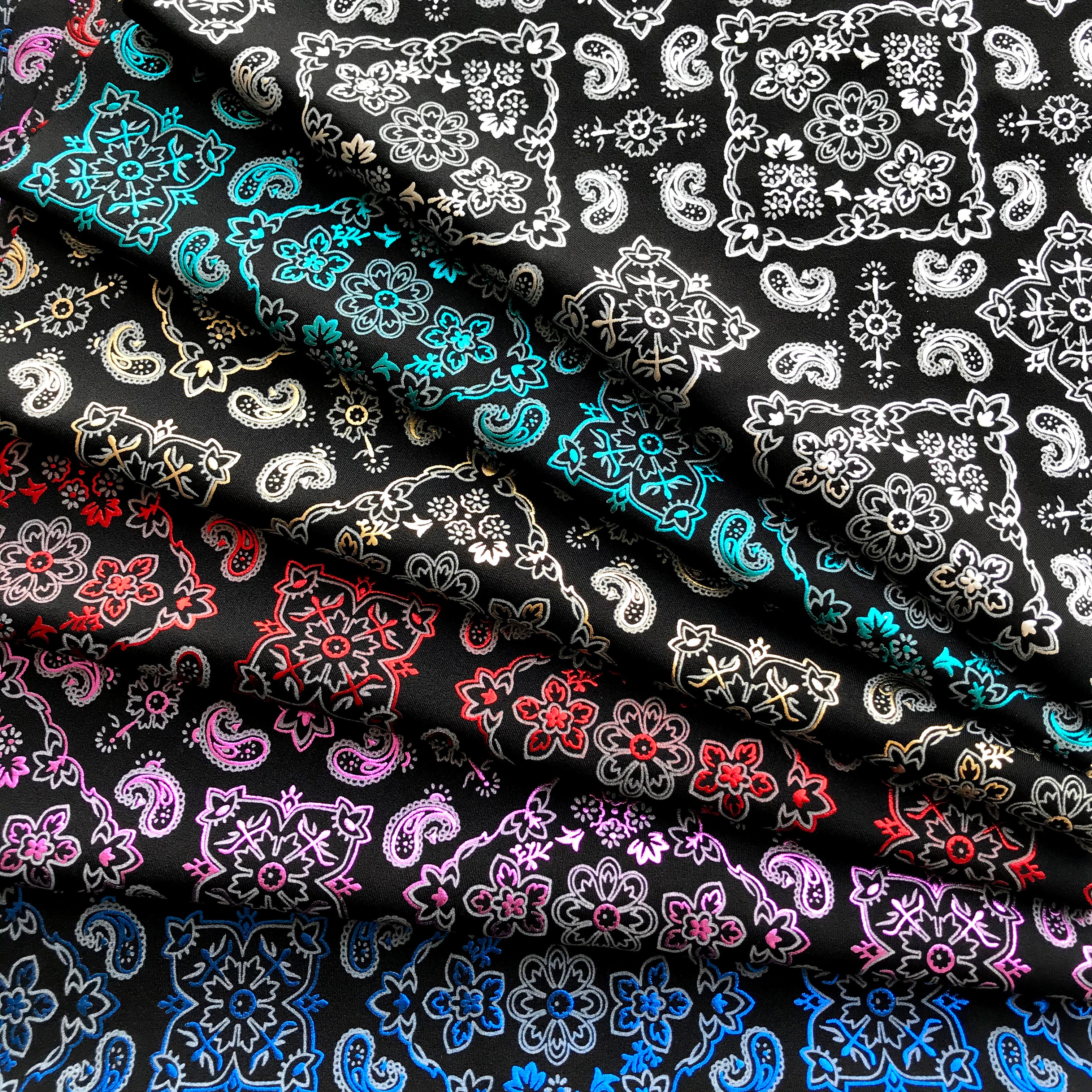 Bandana Print Fabrics - Dark Turquoise - Lycra Spandex Bandana Fabric