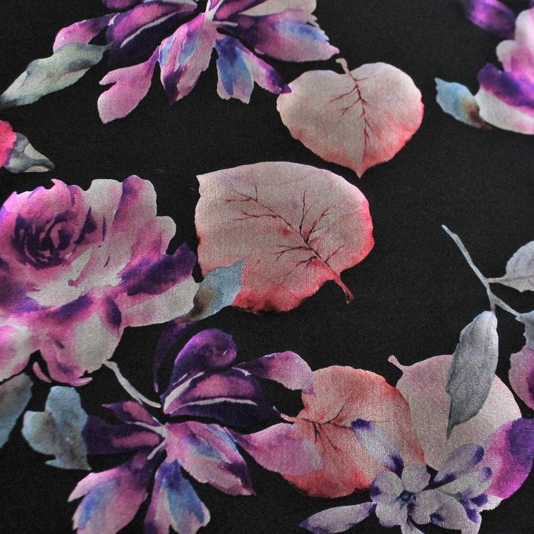 Black With Lurex Floral Print Rayon Fabric