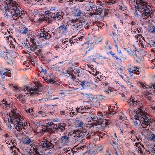 A flat sample of Maroon and Blue Marble Printed Spandex.