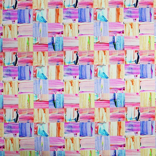A flat sample of Painted Patchwork Printed Spandex.
