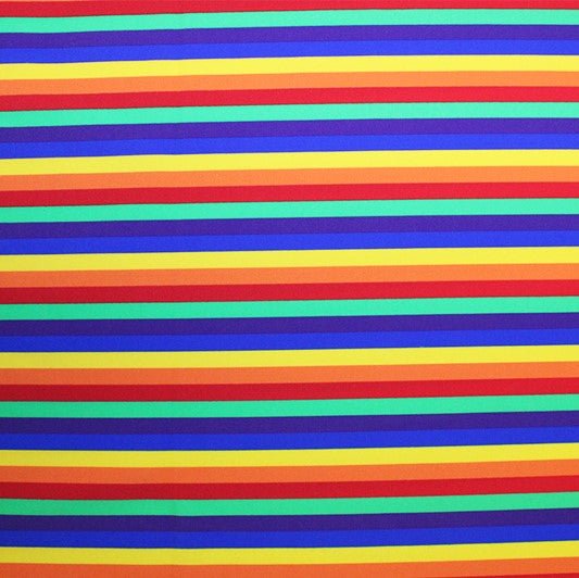 A flat sample of Rainbow Stripes Printed Spandex.