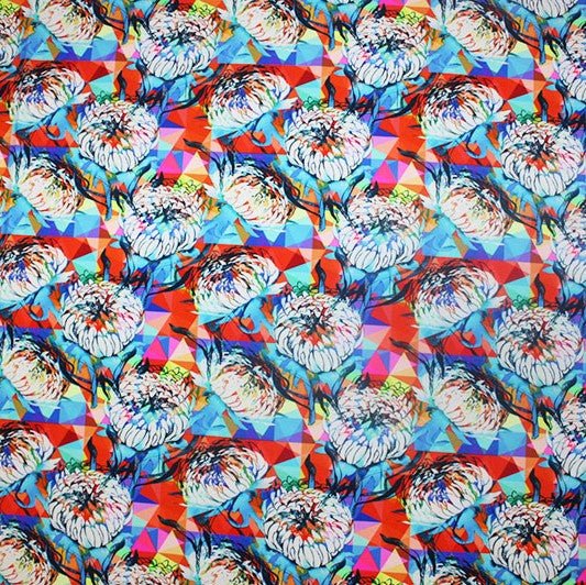 A flat sample of Abstract Wild Flower Printed Spandex.