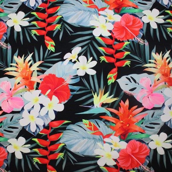 Bold Tropical Floral Printed Spandex Fabric | Blue Moon Fabrics