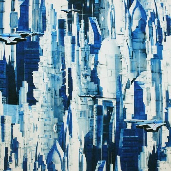 A flat sample of new world printed spandex.