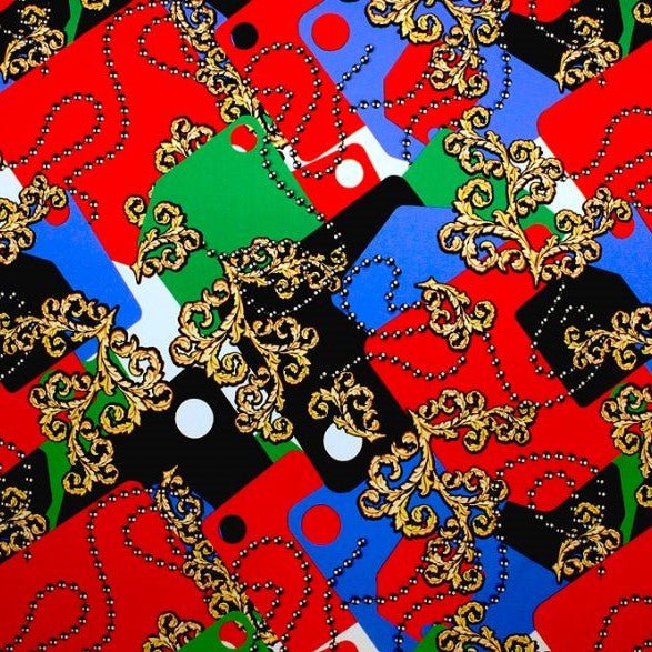 A flat sample of majestic printed spandex.