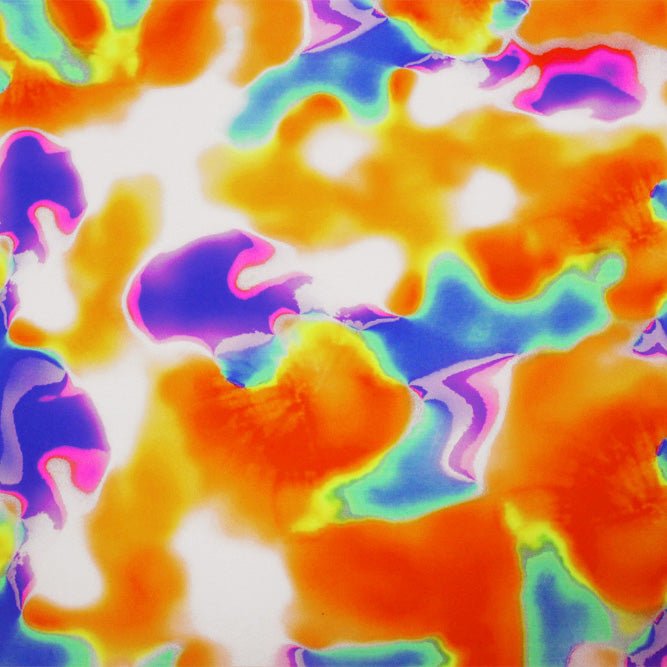 A flat sample of Up Through The Clouds Printed Spandex Fabric in Multi Color