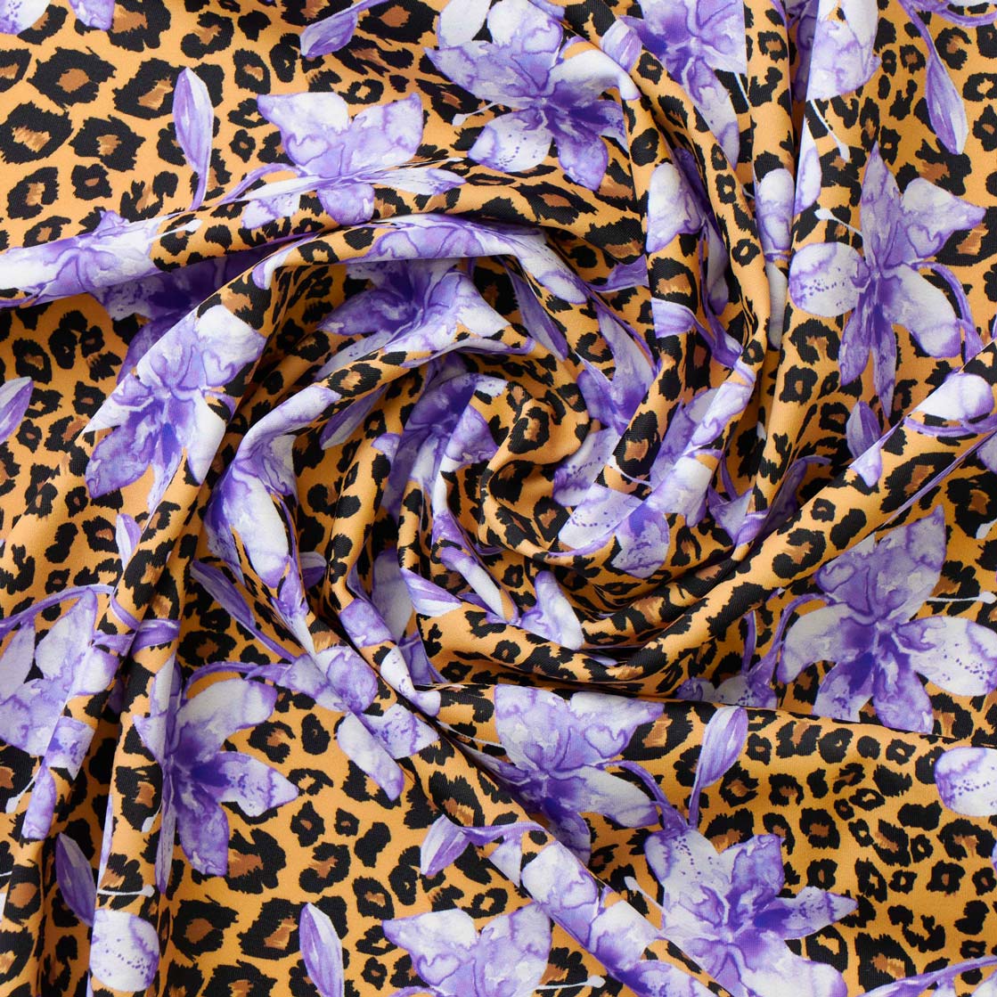 Spun Polyester, Jersey Stretch Knit Fabric, Leopard, Floral, Chrismtas