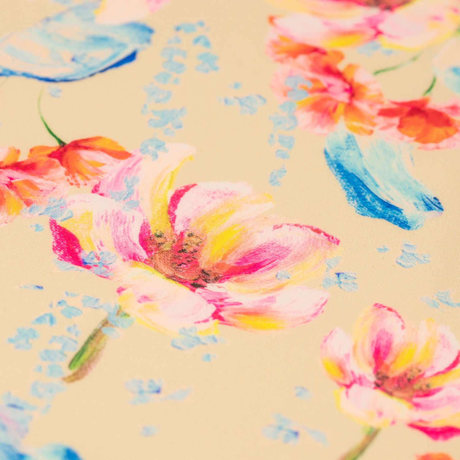A flat sample of Painterly Flowers Printed Spandex