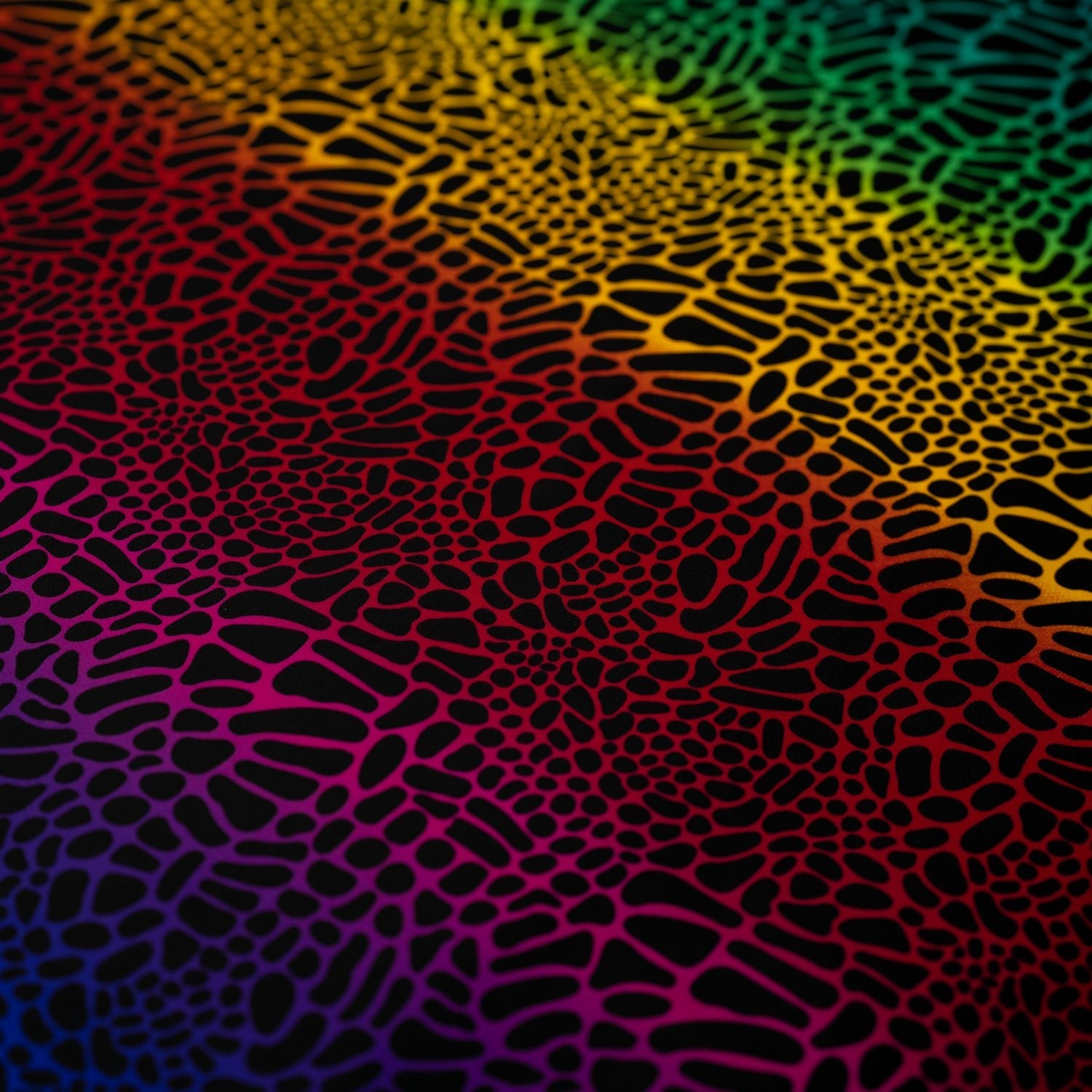 A flat sample of Multicolor Safari Spots Printed Spandex