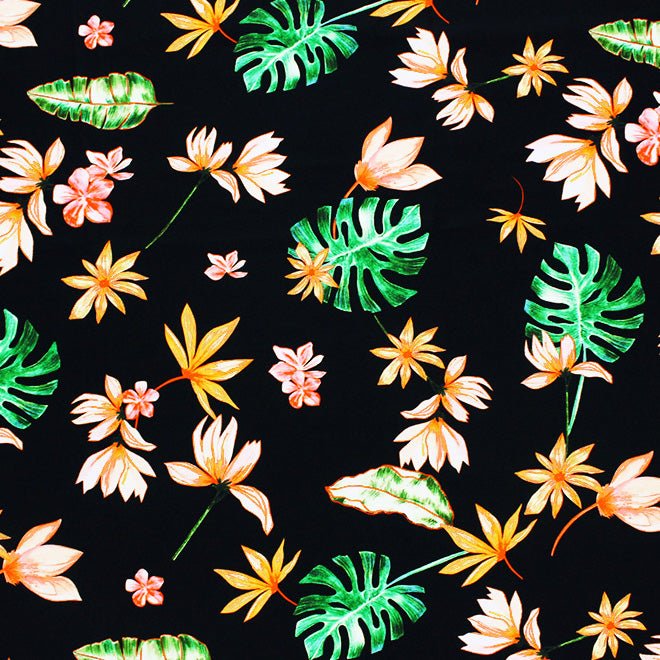 monstera fabric Painted Monstera Leaves Printed Spandex Fabric