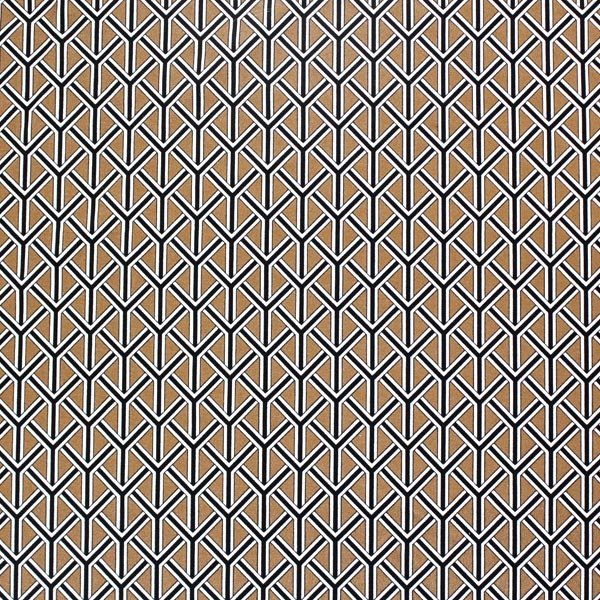A flat sample of Black and Gold Weave Printed Spandex.