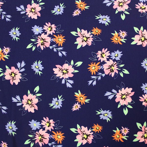 A flat sample of Damsel Daisy Printed Spandex.