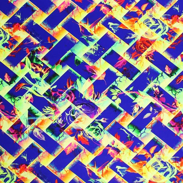 A flat sample of Rainbow Basket Weave Printed Spandex.