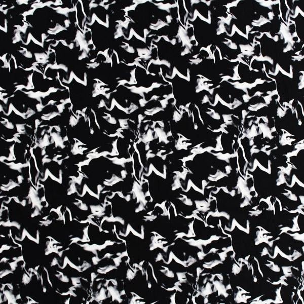 A flat sample of white Marble Printed Spandex on black.