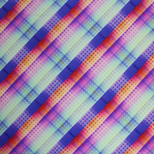 A flat sample of Digitized Plaid Printed Spandex.