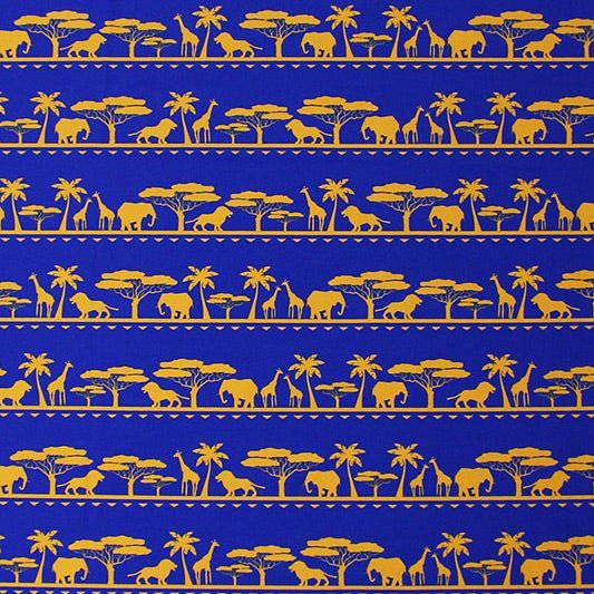 A flat sample of Elephant Giraffe African Safari Printed Spandex.