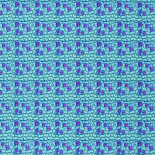 A flat sample of Aquatic Abstract Cells Printed Spandex.
