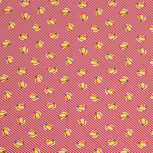 A flat sample of Bananas Red Stripes Printed Spandex.