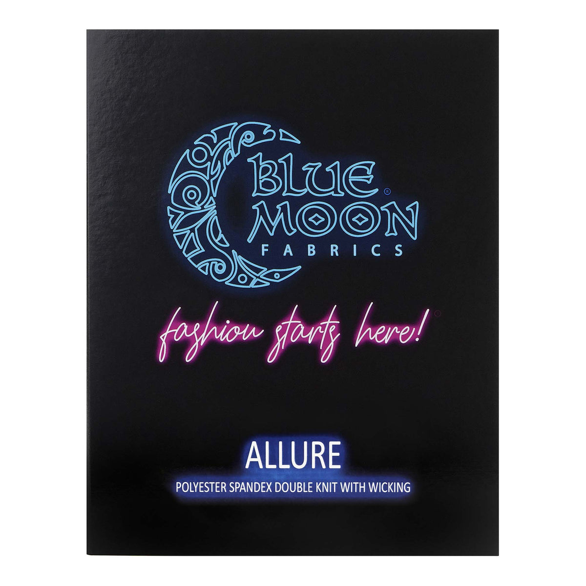 A sample color card for Allure Polyester Spandex Double Knit With Wicking, featuring all fabric color options in swatches.