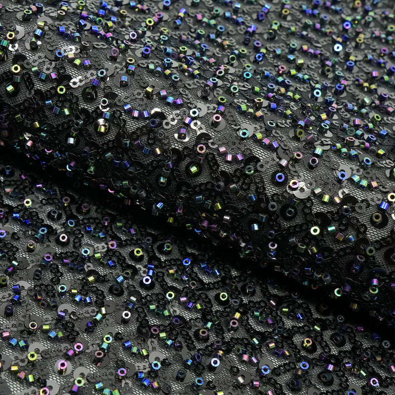 Prestige Beaded with Sequins Stretch Mesh Fabric | Blue Moon Fabrics