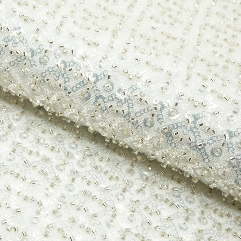 Prestige Beaded with Sequins Stretch Mesh Fabric | Blue Moon Fabrics