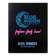 A sample color card for Bliss Spandex Micro Modal Spandex Jersey, featuring all fabric color options in swatches.