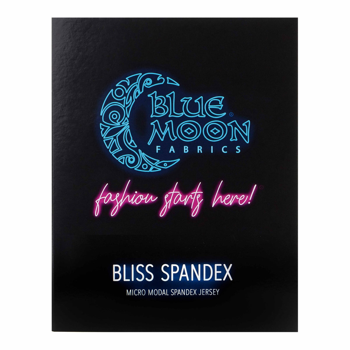 A sample color card for Bliss Spandex Micro Modal Spandex Jersey, featuring all fabric color options in swatches.
