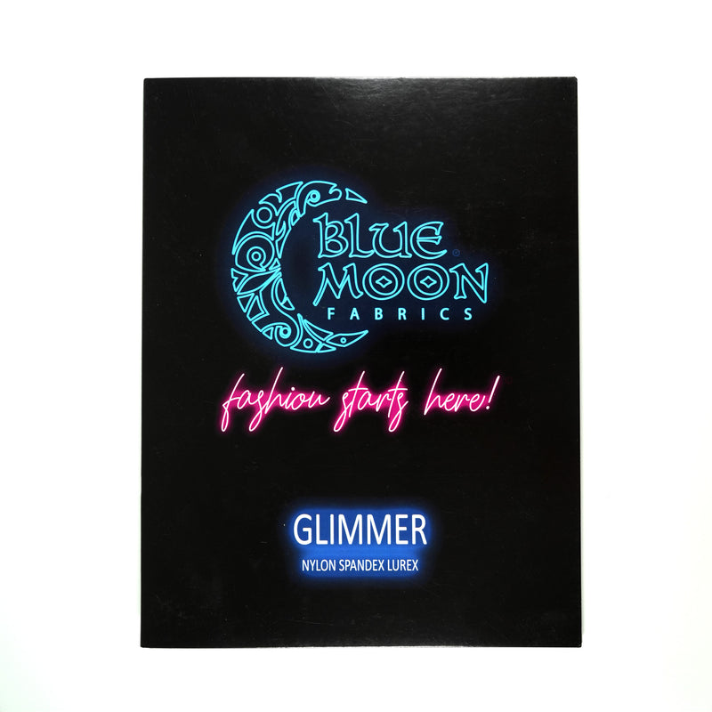 A sample of Glimmer Nylon Spandex Lurex Color Card - Front