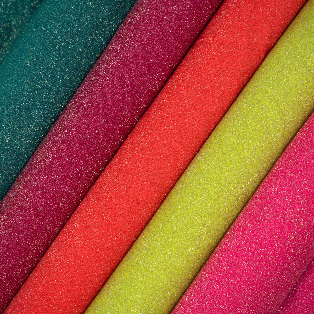 A collection of Deluxe Nylon Spandex Lurex Fabric.