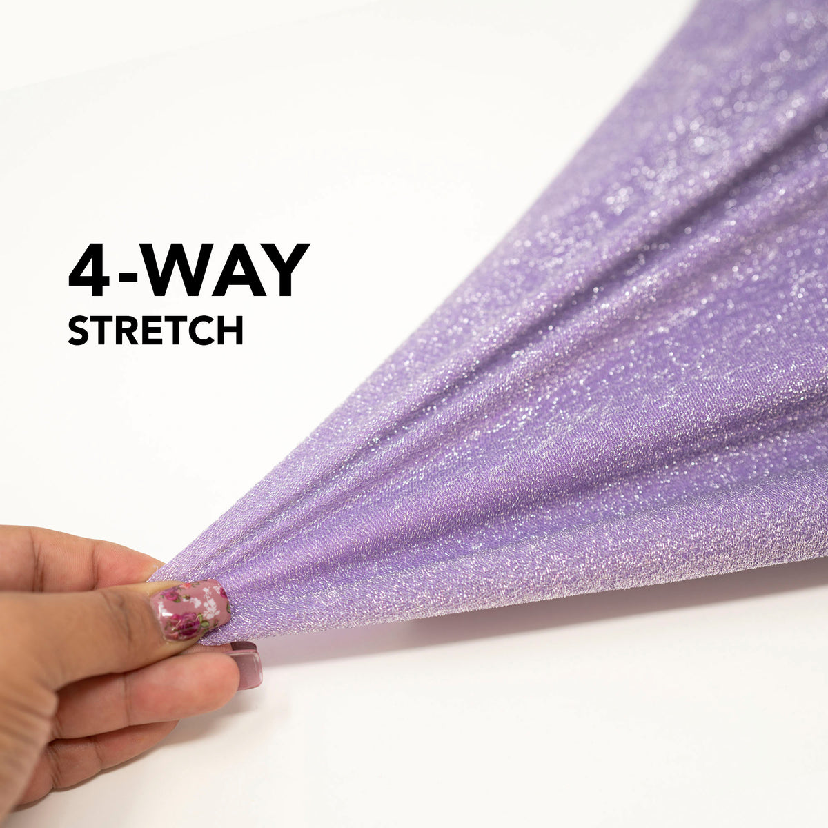A image showing the stretch of Deluxe Nylon Spandex Lurex Fabric in color orchid/silver.