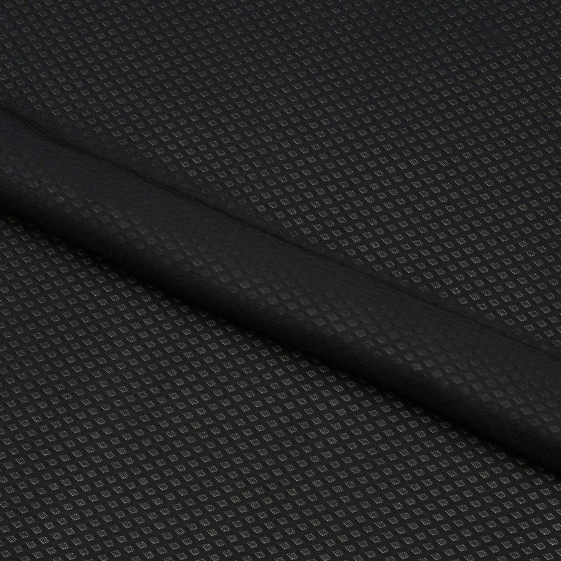 A flat sample of Diamond Jacquard Stretch Mesh Fabric in color Black.