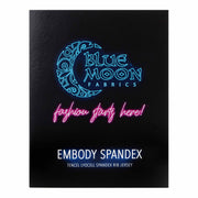 A sample color card for Embody Spandex Tencel Lyocell Spandex Rib Jersey, featuring all fabric color options in swatches.