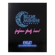 A sample color card for Eyelet Polyester Spandex Jacquard, featuring all fabric color options in swatches.