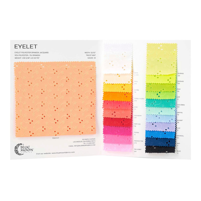 Eyelet Polyester Spandex Jacquard Spandex Color Card | Blue Moon Fabrics