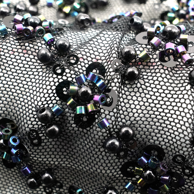 Blossom Beaded with Sequin Stretch Mesh Fabric | Blue Moon Fabrics