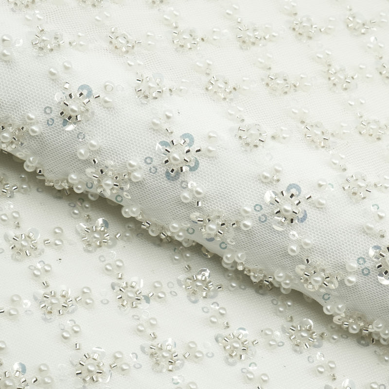 Blossom Beaded with Sequin Stretch Mesh Fabric | Blue Moon Fabrics