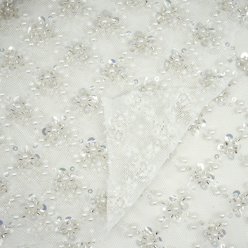 Blossom Beaded with Sequin Stretch Mesh Fabric | Blue Moon Fabrics