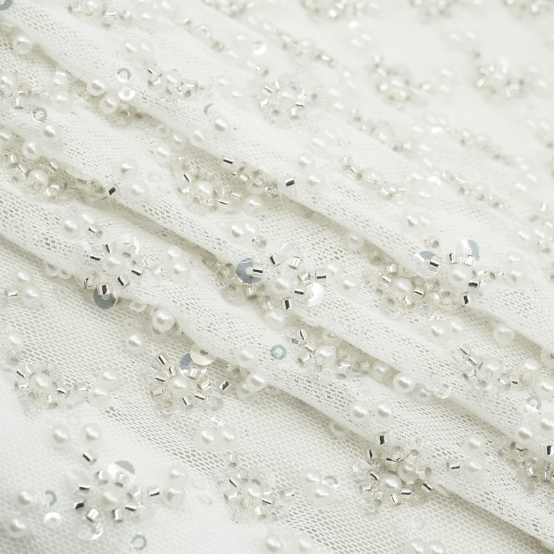 Blossom Beaded with Sequin Stretch Mesh Fabric | Blue Moon Fabrics