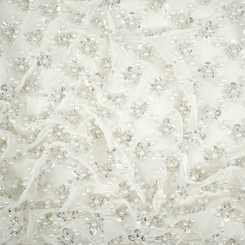 Blossom Beaded with Sequin Stretch Mesh Fabric | Blue Moon Fabrics