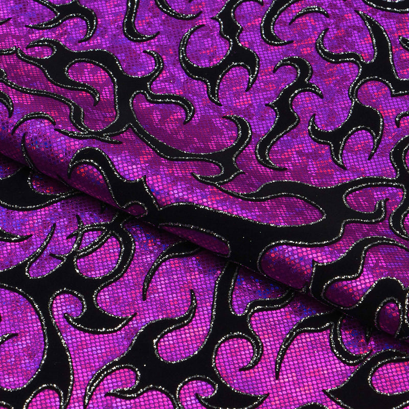 Flame Flocked Hologram Spandex Fabric | Blue Moon Fabrics