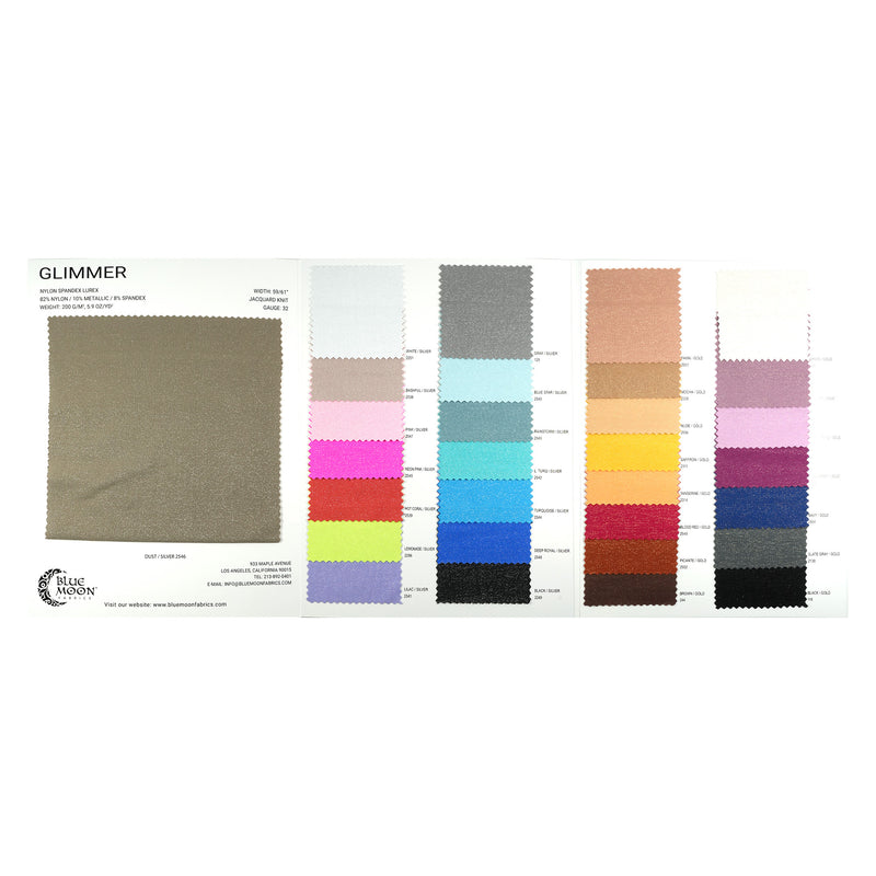 A sample of Glimmer Nylon Spandex Lurex Color Card - Inside