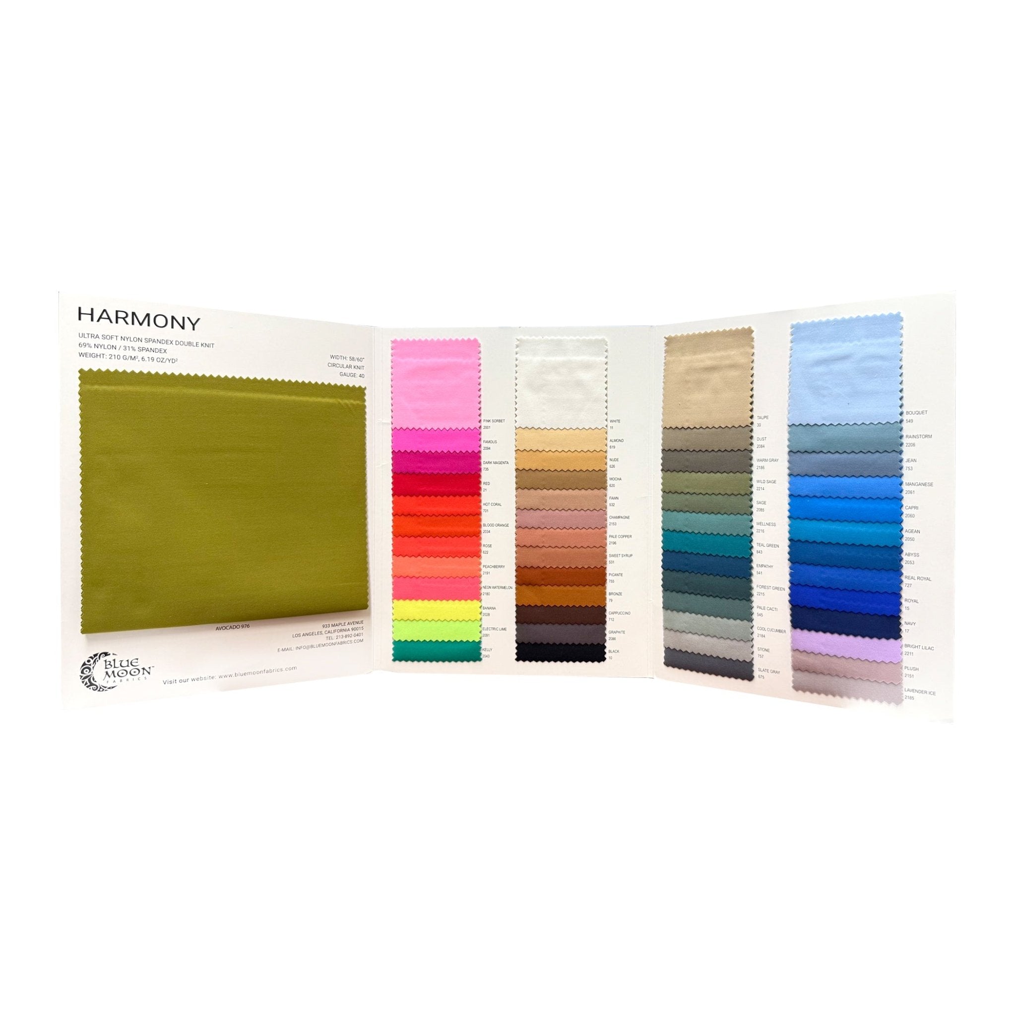 Interior view of a Harmony Ultra Soft Double Knit Spandex Color Card.