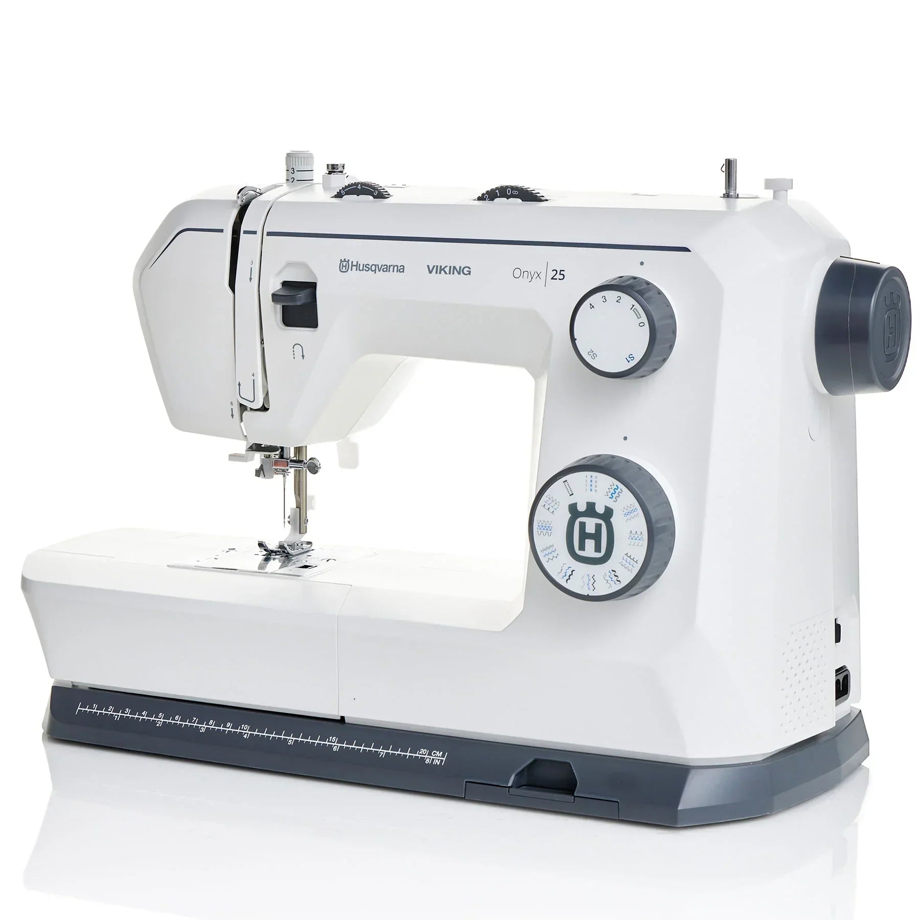A sample of HUSQVARNA VIKING ONYX 25 Sewing Machine in White.