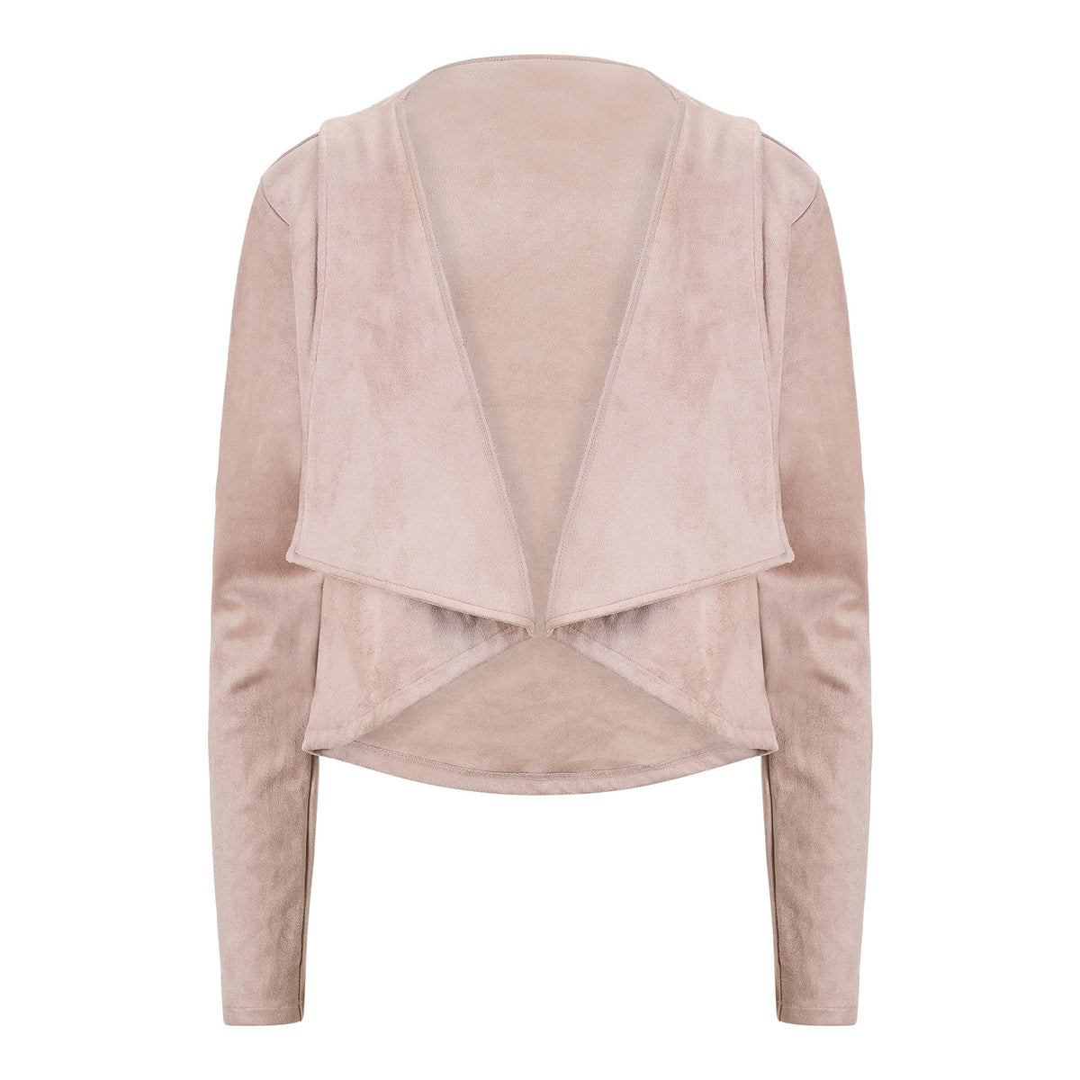A stylish sample jacket of Super Suede Polyester Spandex in the color bashful.