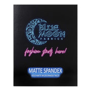 A sample color card for Matte Spandex Solid Matte Nylon Spandex Tricot, featuring all fabric color options in swatches.