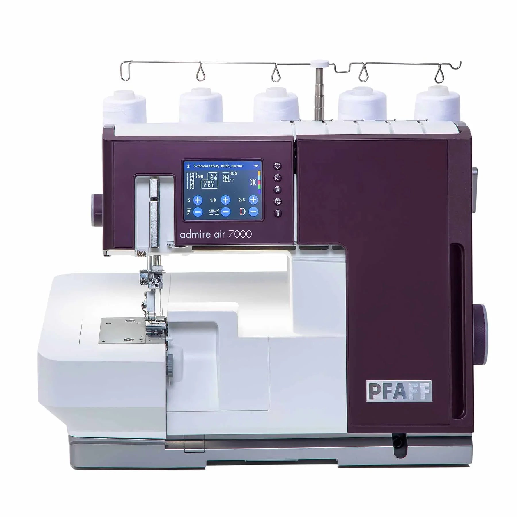 A sample of PFAFF® admire™ air 7000 Purple Coverlock Machine.