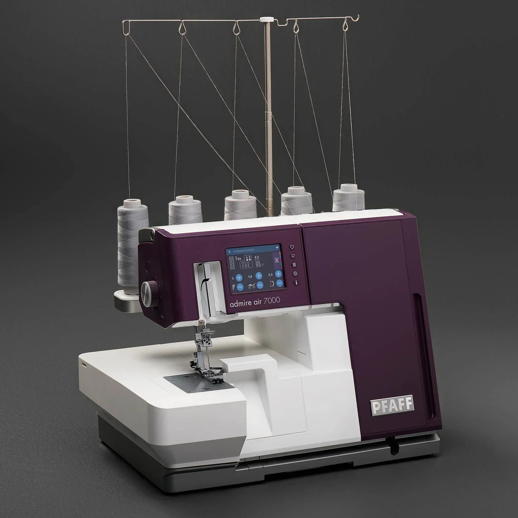 A sample of PFAFF® admire™ air 7000 Purple Coverlock Machine.